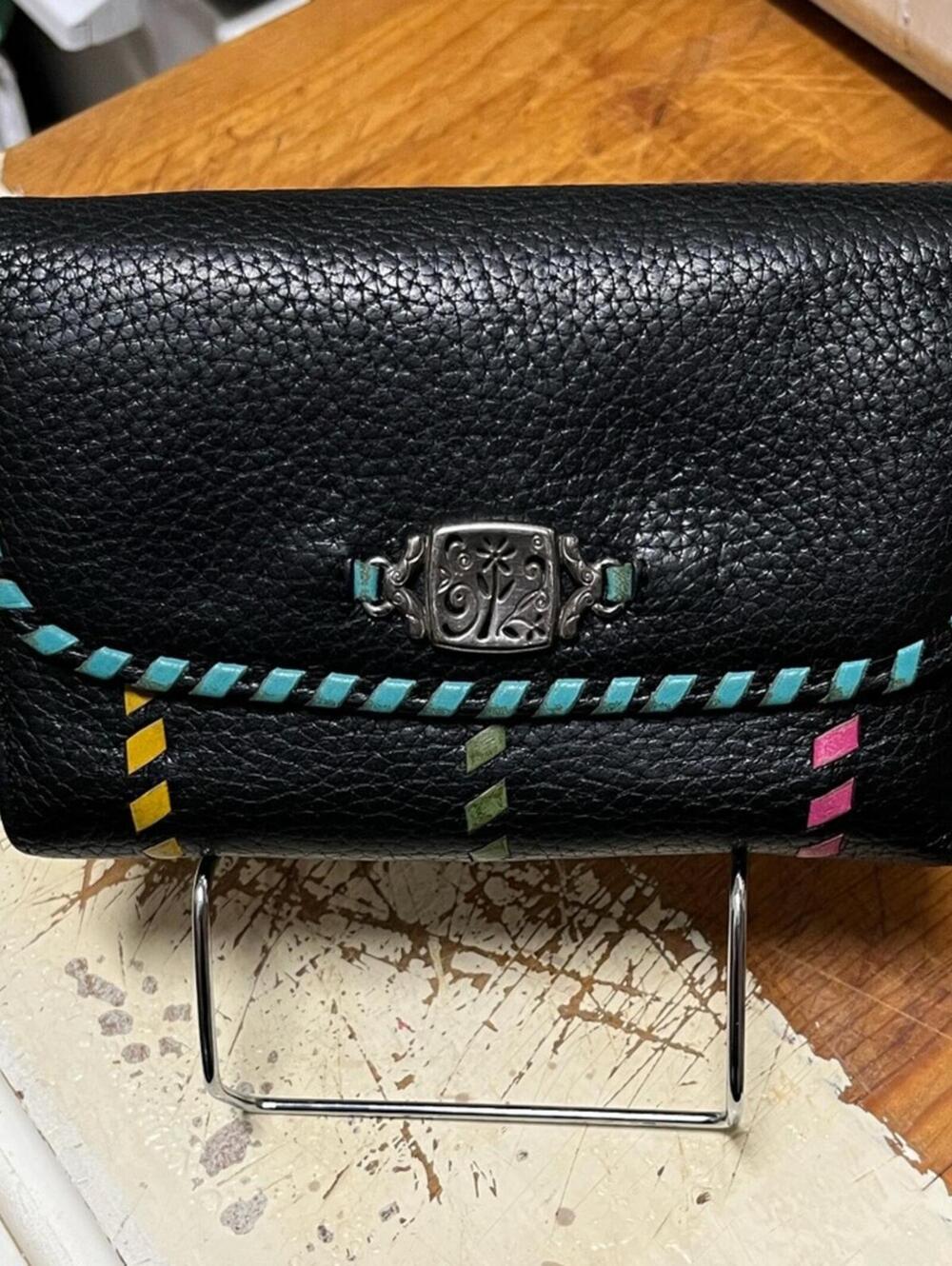 Brighton Black Leather Women's Crossbody Wallet with Colorful Accents